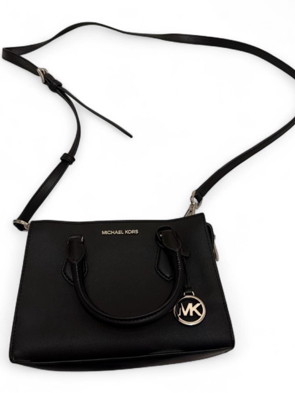 Michael Kors Black Leather Crossbody Tote with MK Charm